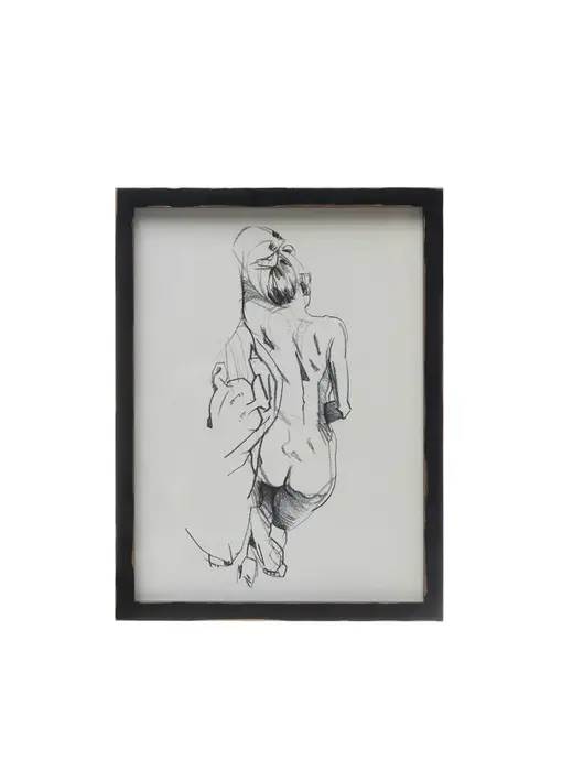 Wood Framed Glass Wall Décor w/ Nude Sketch 16x12