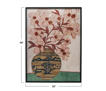 Wood Framed Glass Wall Décor w/ Flowers in Vase 36x48