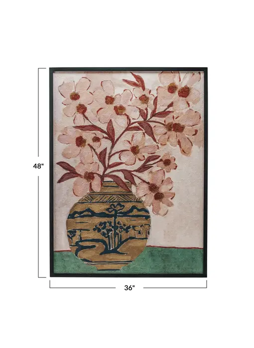 Wood Framed Glass Wall Décor w/ Flowers in Vase 36x48