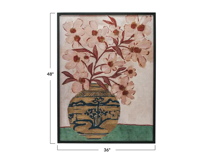 Creative Co-OP Wood Framed Glass Wall Décor w/ Flowers in Vase 36x48