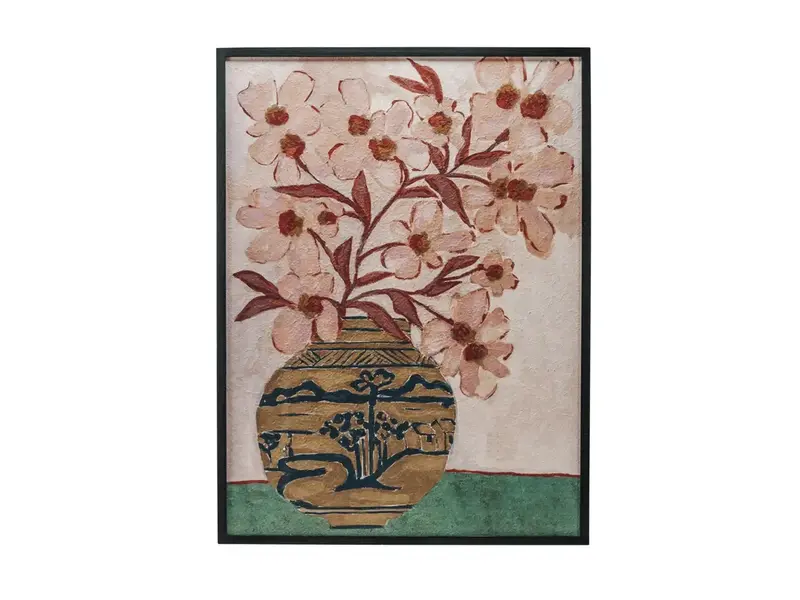 Creative Co-OP Wood Framed Glass Wall Décor w/ Flowers in Vase 36x48