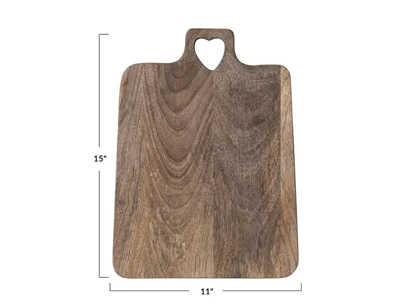 Creative Co-OP Mango Wood Cheese/Cutting Board with Heart Cut-Out Handle