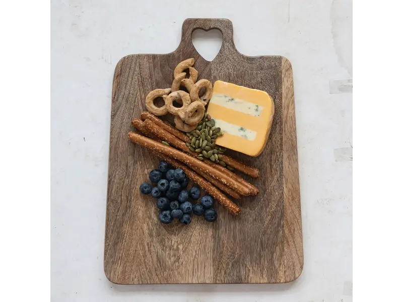 Creative Co-OP Mango Wood Cheese/Cutting Board with Heart Cut-Out Handle