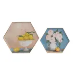 Creative Co-OP Hexagon Enameled Metal Trays with Gold Edges, SMALL