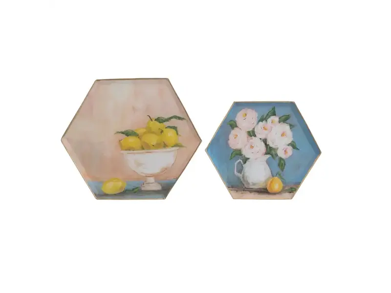 Creative Co-OP Hexagon Enameled Metal Trays with Gold Edges, SMALL