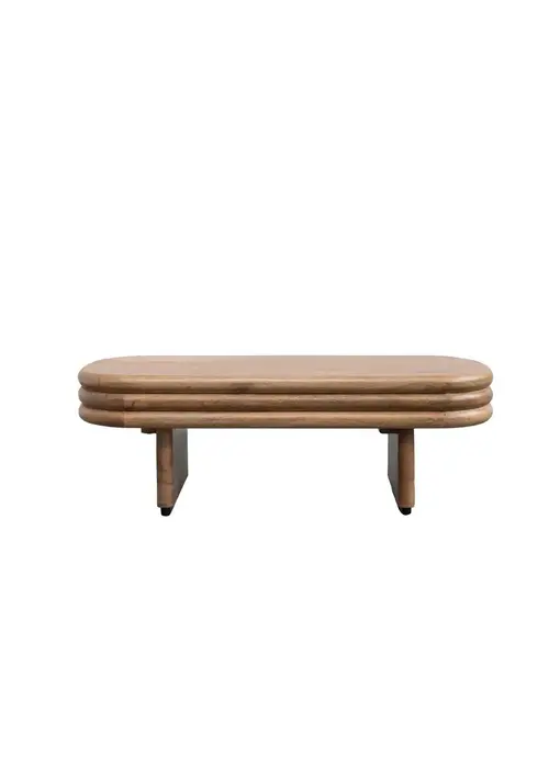 Oval Mango Wood Ribbed Coffee Table, Walnut Finish, KD