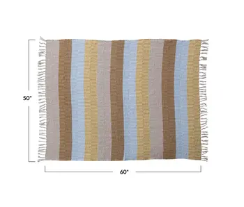 Woven Recycled Cotton Blend Throw w/ Stripes & Fringe
