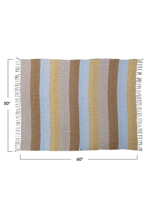 Woven Recycled Cotton Blend Throw w/ Stripes & Fringe