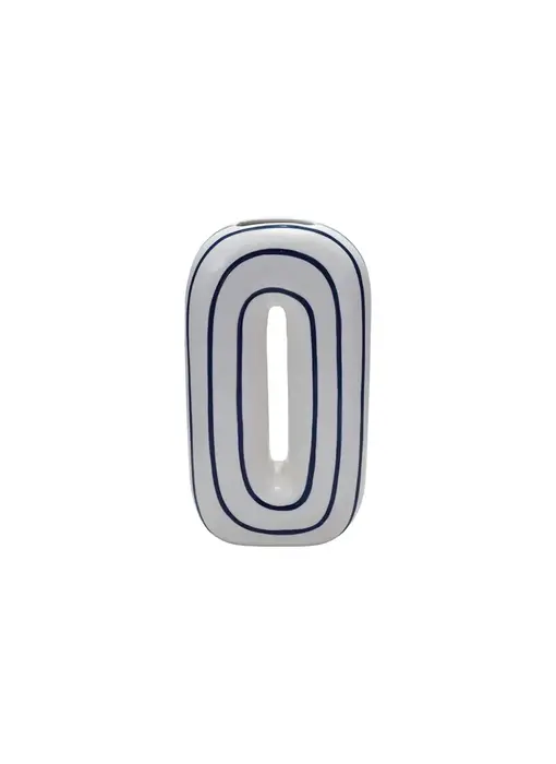 Ceramic O-Shaped Striped Vase, White & Navy Color