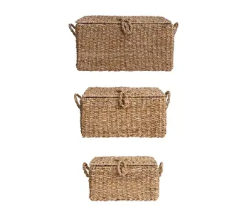 Hand-Woven Seagrass & Wire Framed Trunks, Natural - MEDIUM