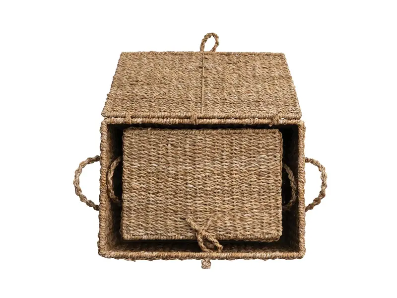 Creative Co-OP Hand-Woven Seagrass & Wire Framed Trunks, Natural - LARGE
