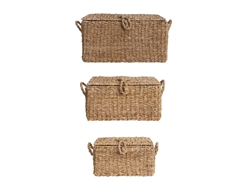 Creative Co-OP Hand-Woven Seagrass & Wire Framed Trunks, Natural - LARGE