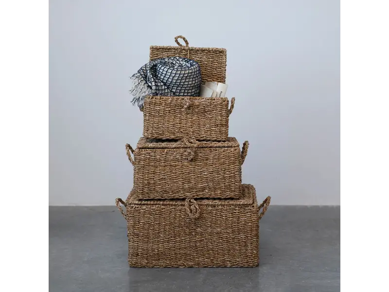 Creative Co-OP Hand-Woven Seagrass & Wire Framed Trunks, Natural - LARGE