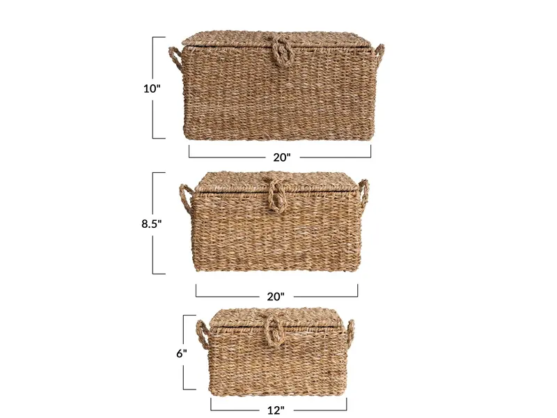 Creative Co-OP Hand-Woven Seagrass & Wire Framed Trunks, Natural - LARGE