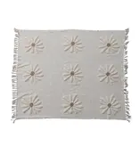 Creative Co-OP Cotton Slub Throw with Tufted Flowers & Fringe, Natural & Tan Color