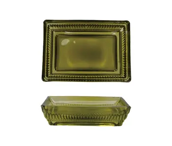 Pressed Glass Soap Dish, Olive Color