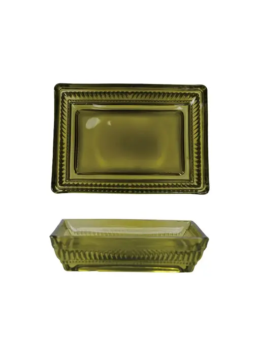 Pressed Glass Soap Dish, Olive Color