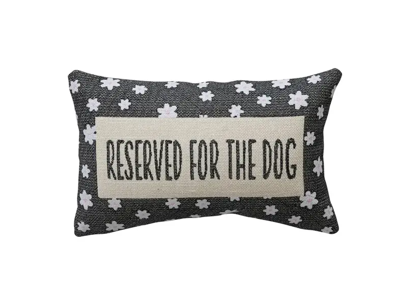 Creative Co-OP Reserved for the dog Cotton & Jute Embroidered Lumbar Pillow with Flower Pattern