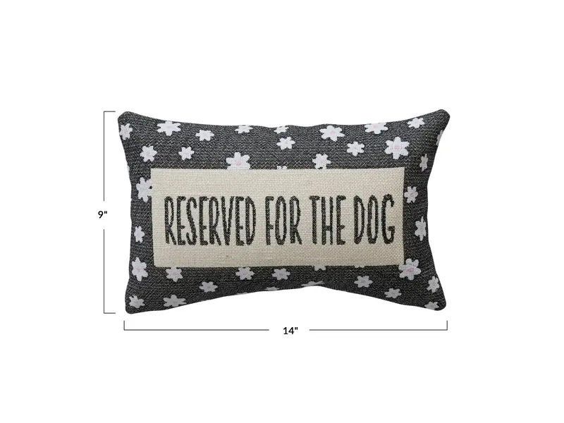 Creative Co-OP Reserved for the dog Cotton & Jute Embroidered Lumbar Pillow with Flower Pattern