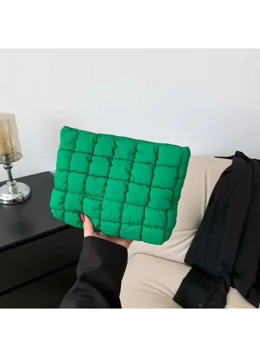 Quilted Puffy Cosmetic Makeup Pouch Clutch Bag - Kelly Green