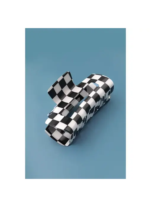 Jumbo Resin Checker Hair Claw Clips - Black