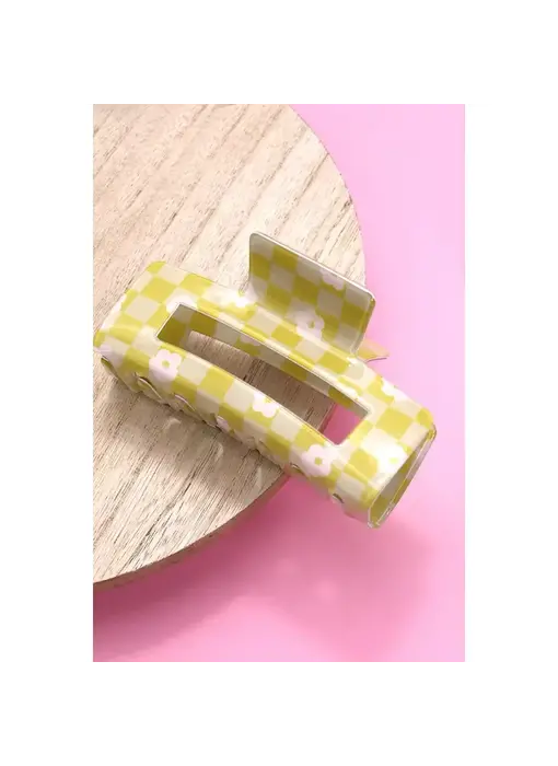 Daisy Checker Hair Claw Clips - Lime