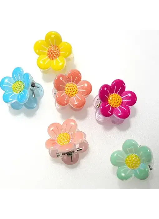 Mini Flower Hair Claw Clips - Six Assorted Colors