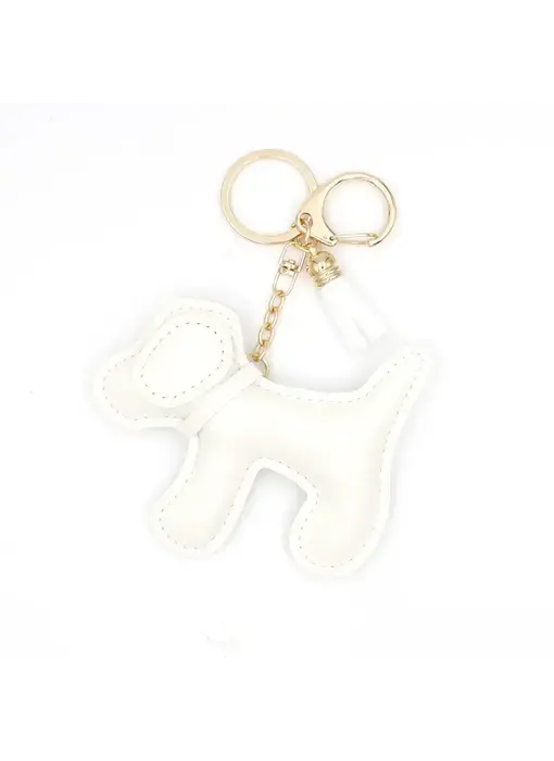 Vegan Leather Dog Bag Charm Keychain - off white