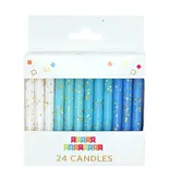 Party Partners Blue & White Gold Glitter 24 Candles Set