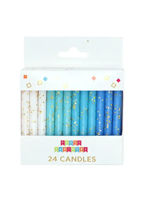 Blue & White Gold Glitter 24 Candles Set