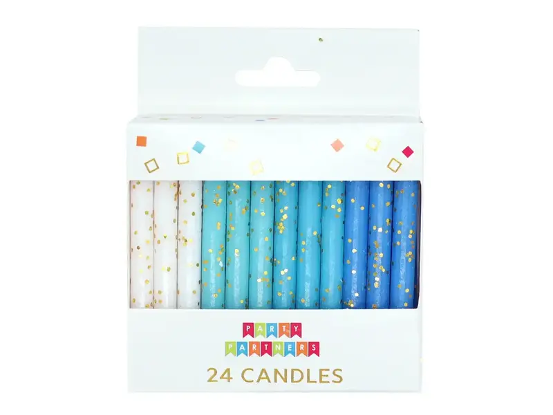 Party Partners Blue & White Gold Glitter 24 Candles Set