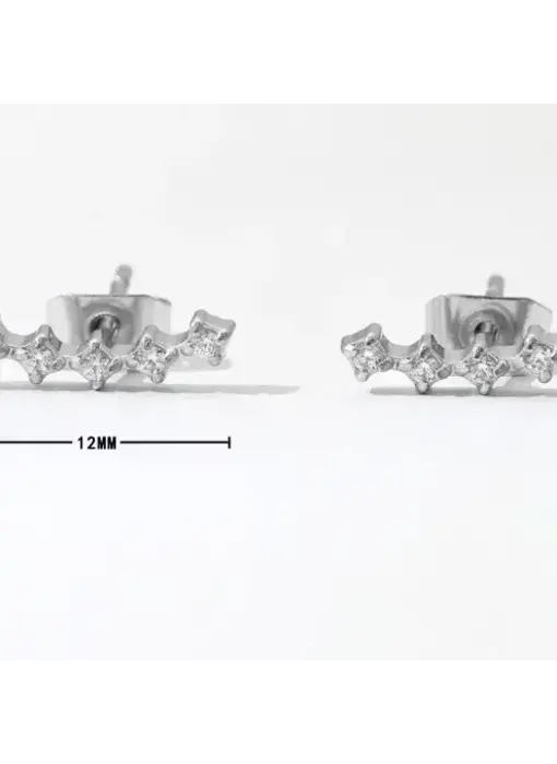 5 Cz Ear Climber -Stud-Earring- Steel- silver