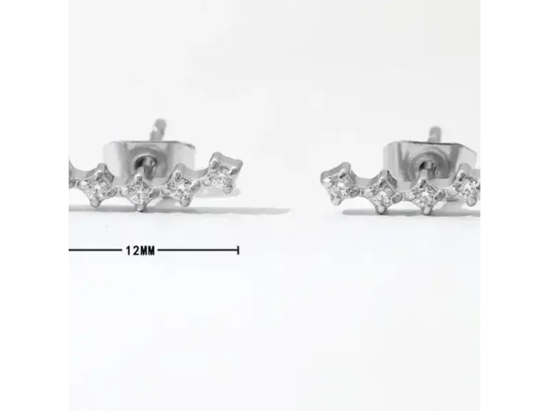 HoopLa Style 5 Cz Ear Climber -Stud-Earring- Steel- silver