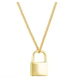 HoopLa Style Mini Lock Necklace- Steel - 14K Gold