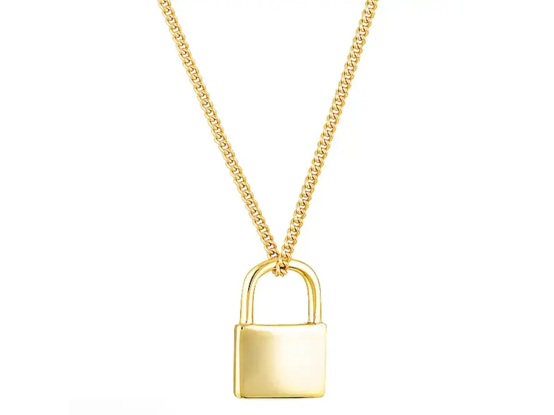 HoopLa Style Mini Lock Necklace- Steel - 14K Gold
