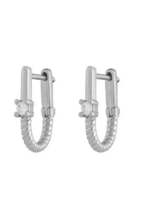Roped in- Huggie Hoop- Steel 14K Silver