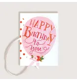 The First Snow Happy Birthday Pink Balloon with Pink Ribbon Greeting Card