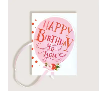 Happy Birthday Pink Balloon with Pink Ribbon Greeting Card