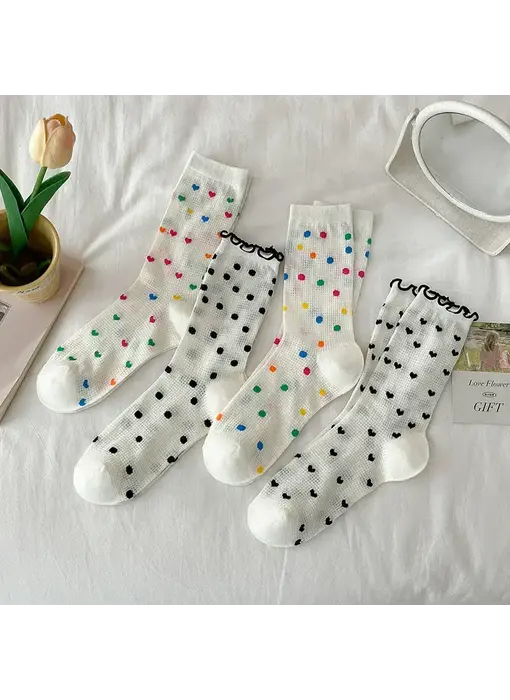 Heart and Polka Dot Mesh Socks