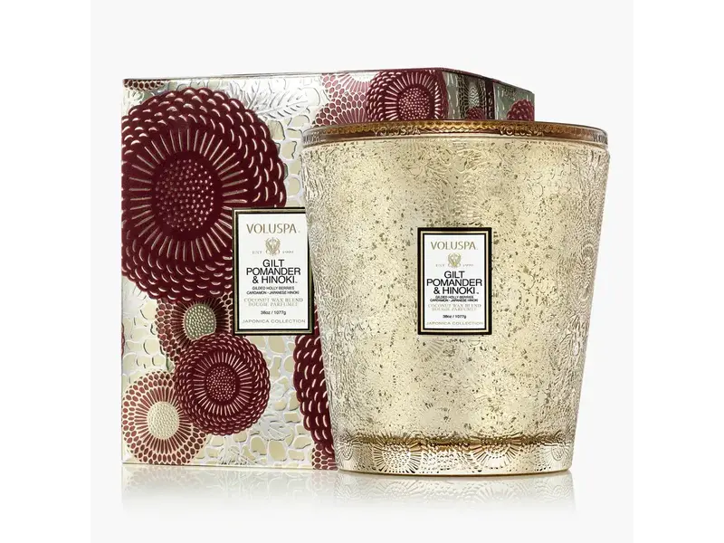 Voluspa Gilt Pomander Hinoki 3 Wick Hearth Candle