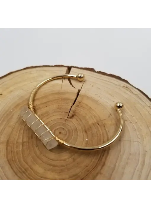 Gold Crystal Cuff Gem Stone Bangle Boho Bracelet- Crystal