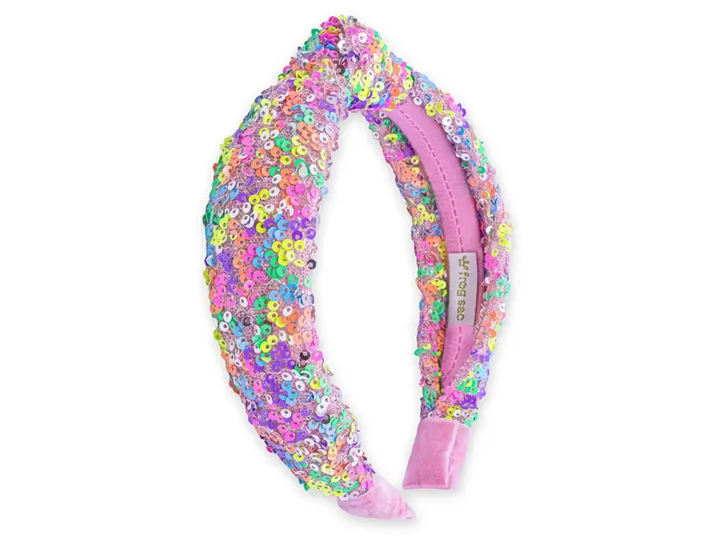 Frog Sac Kids Knot Headband - Sequin Knotted Hair Band (Rainbow)