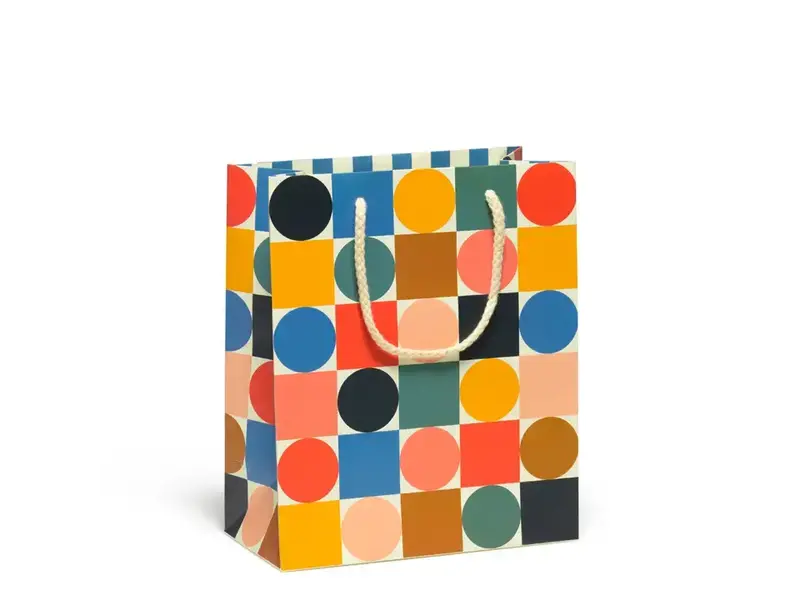 Red Cap Cards Circles and Squares Gift Bag Mediuim