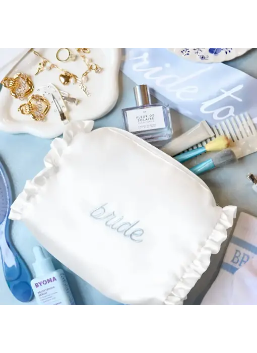 Bride Beauty Cosmetic Bag - Embroidered Satin, Bachelorette