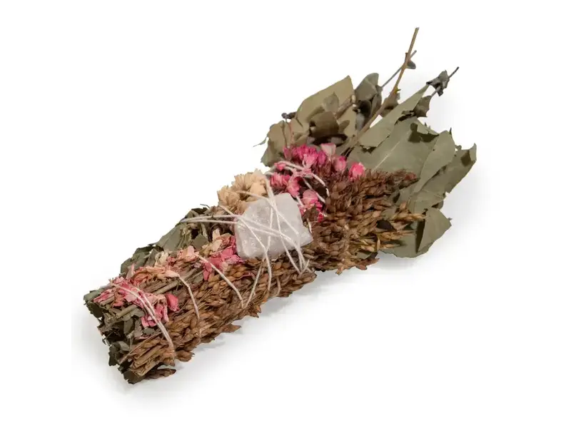 Andaluca 6" Pink Flower Floral Smudge Wand with Quartz Crystal