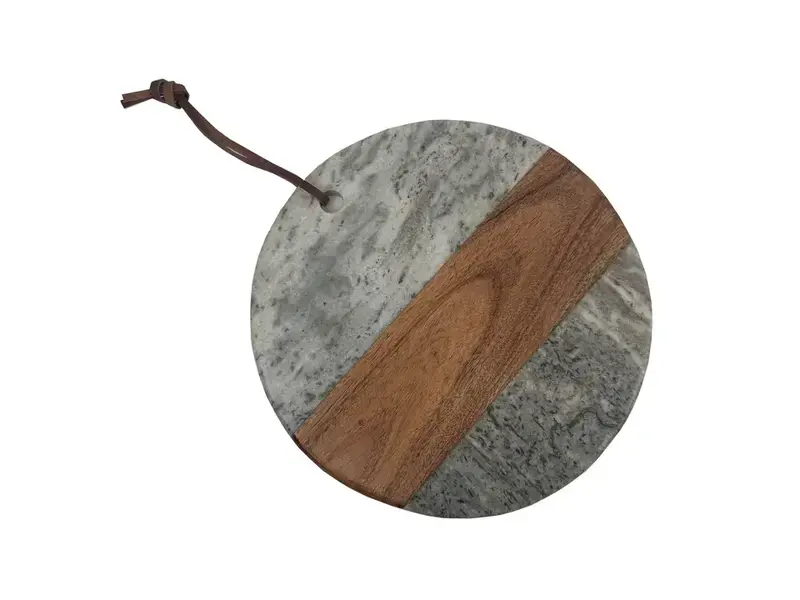 Andaluca Gray Round Marble & Acacia Wood Charcuterie Board