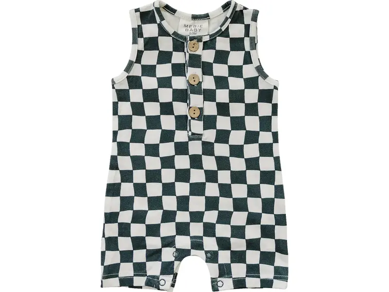 Mebie Baby Charcoal Wavy Checkered Short Romper