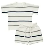 Mebie Baby Sage + Navy Stripe Knit Short Set 2T