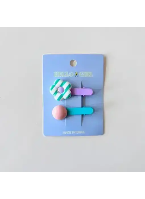 Children's Flower Round Bead hair clip - bluegreen