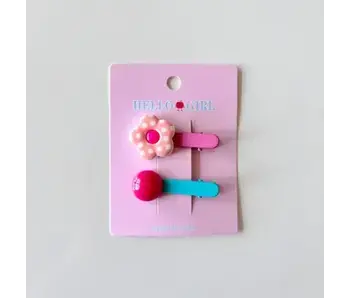 Children's Flower Round Bead hair clip - dark pink